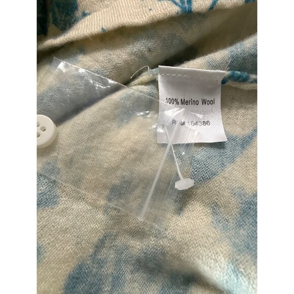 Garnet Hill Size L Blue Floral ButtonFront Merino Wool Cropped Cardigan Sweater - Picture 5 of 7